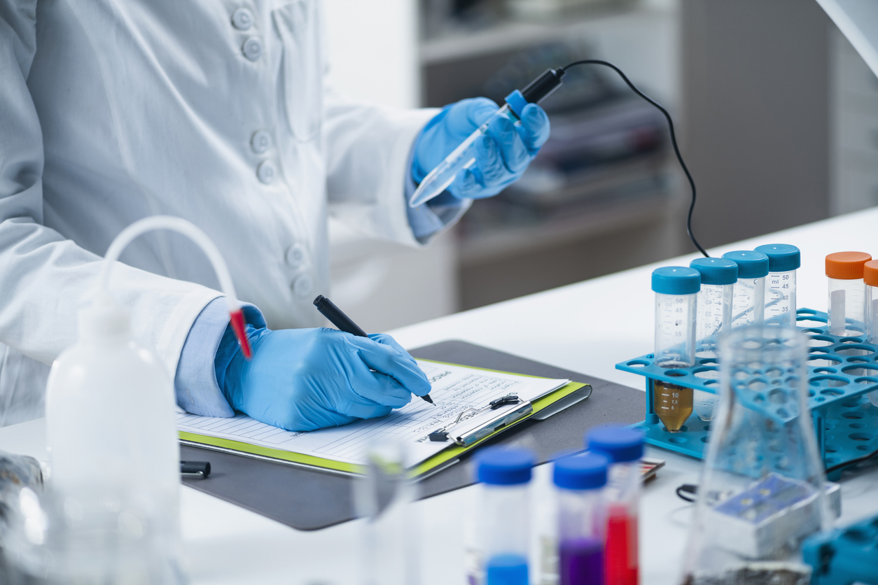 biodegradability certification — Organic Agricultural Product Quality Testing in Certified Laboratory. Scientist Measuring PH of the Sample with PH Meter